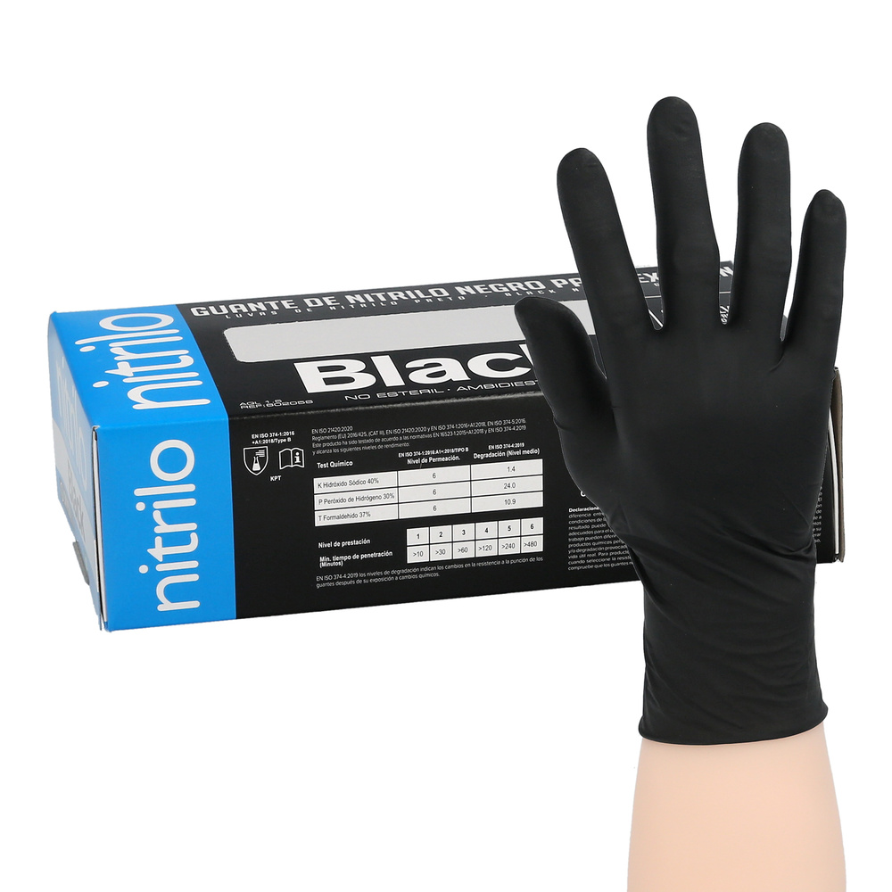 Guante Desechable Nitrilo Negro S 5,5 gms. Gruesos - Guantes de nitrilo 100% (Copolimero de butadieno acrilonitrilo) de alta calidad. caja